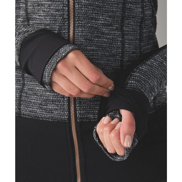 Lululemon Daily Practice Jacket Coco Pique Black White Rose Gold Zipper Size 8 - Picture 11 of 14